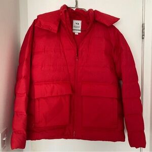 Red hooded Y-3 Yohji Yamamoto Adidas puffer jacket